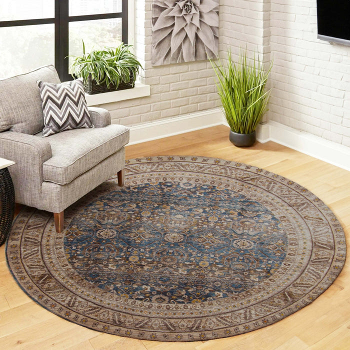 Gianna Traditional 5'0\" x 5'0\" Area Rug in Blue Indoor Area Rug 