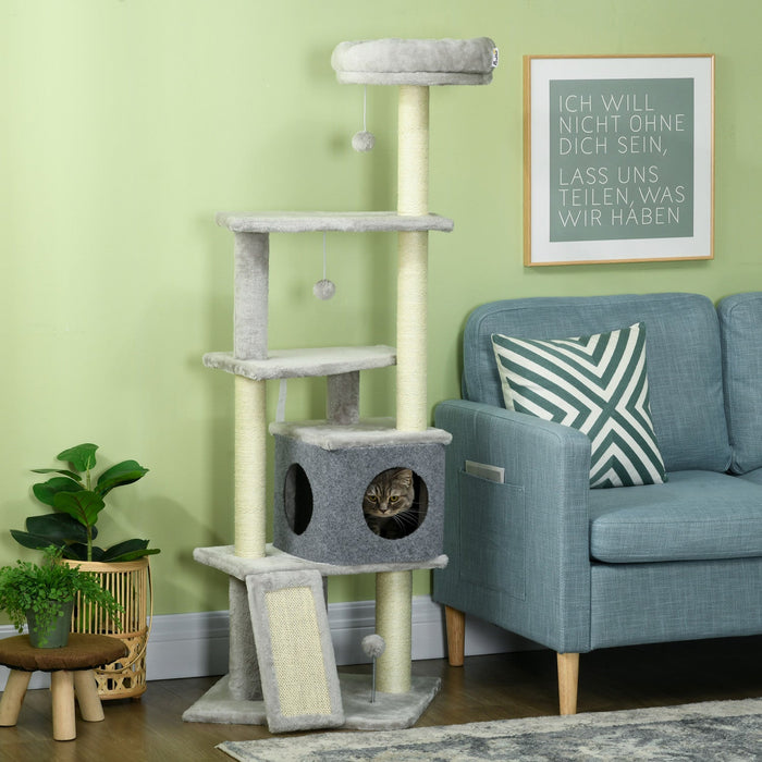 Pawhut 57.5\" Cat Tree With Scratching Posts, Cat Tower With Cat Condo, Bed, Perches, Toys, Ramp, Cat