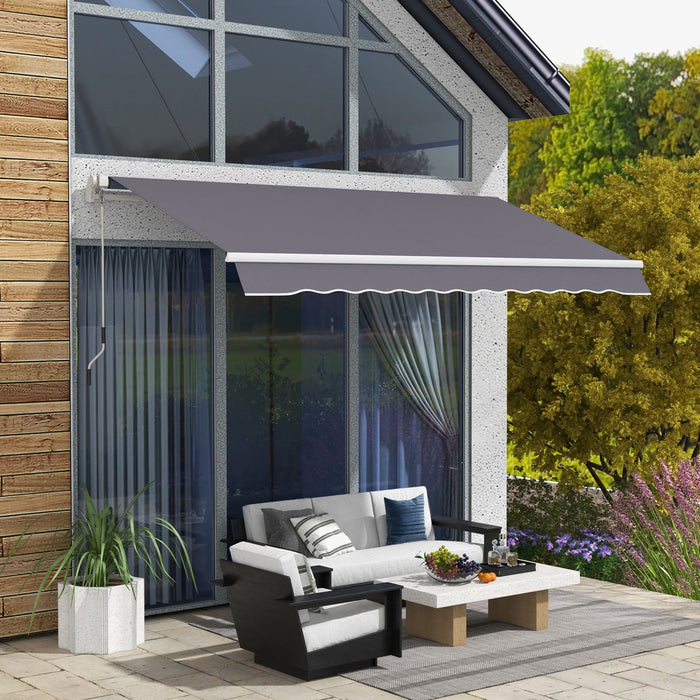Outsunny Retractable Awning Manual Sun Shade Shelter Dark Grey