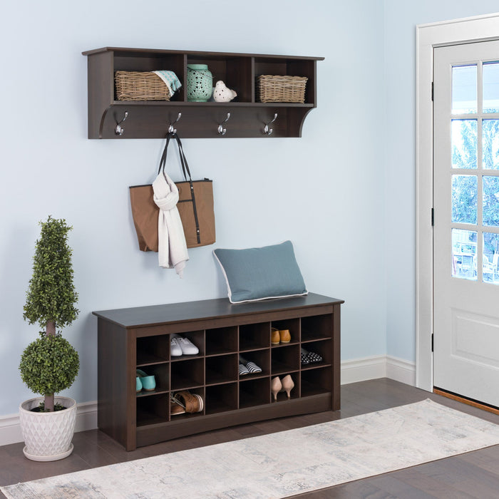 Eighteen Pair Shoe Storage Cubby Bench - Espresso