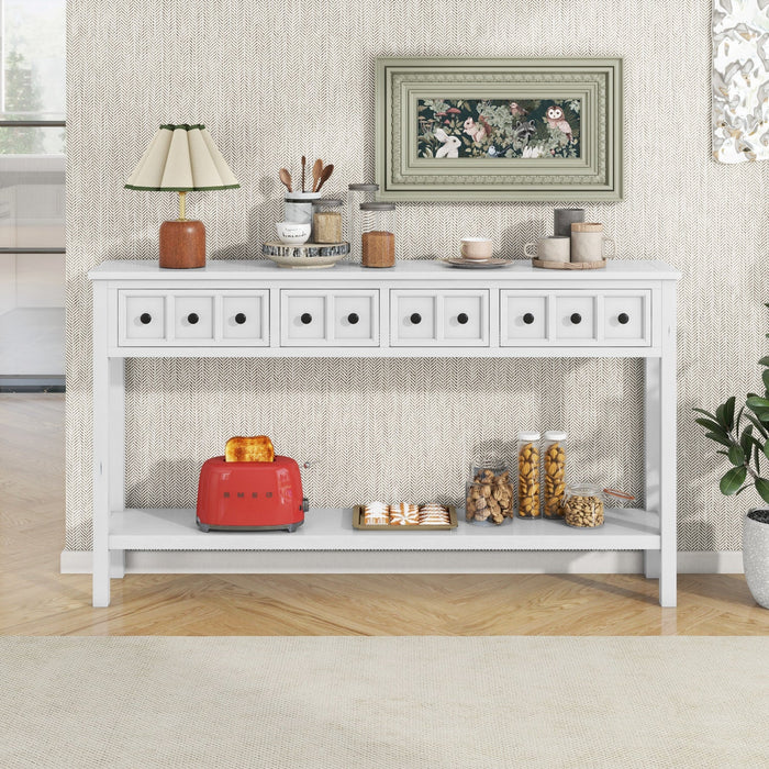 Michael Solid Wood Console Table For Entryway With Storage Drawers And Bottom Shelf - White 