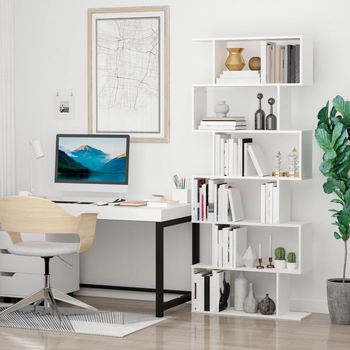 HOMCOM 6 Tier Wooden Bookcase S Shape Display Unit Divider Home Office White
