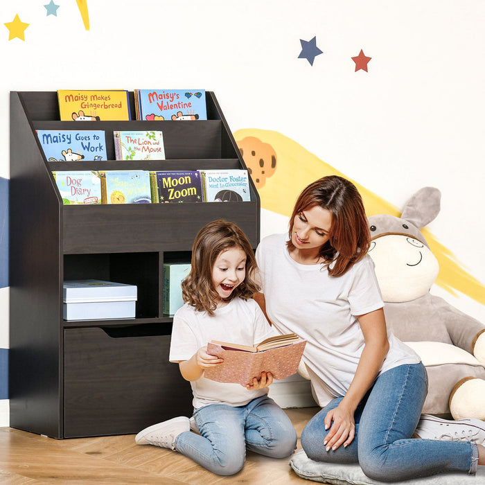 Homcom Kids Bookcase Multi-shelf Rack Organizer With Storage Drawer For Books For Reading Nook, Clas
