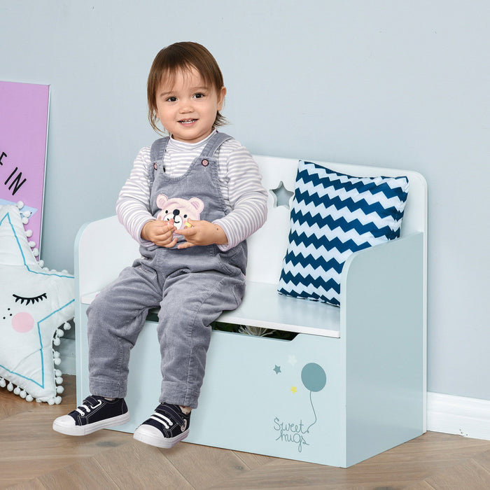 Qaba Kids Wooden Toy Storage Box Organizer Chest Chair 2 In 1 Design With Gas Stay Bar Seating Bench