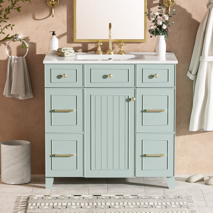 Norma 36\" Solid Wood Bathroom Vanity With Ceramic Sink - Green 