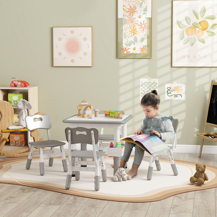 Qaba 5 Pieces Kids Table And Chair Set, Height Adjustable Toddler Table And Chair Set, Activity Tabl
