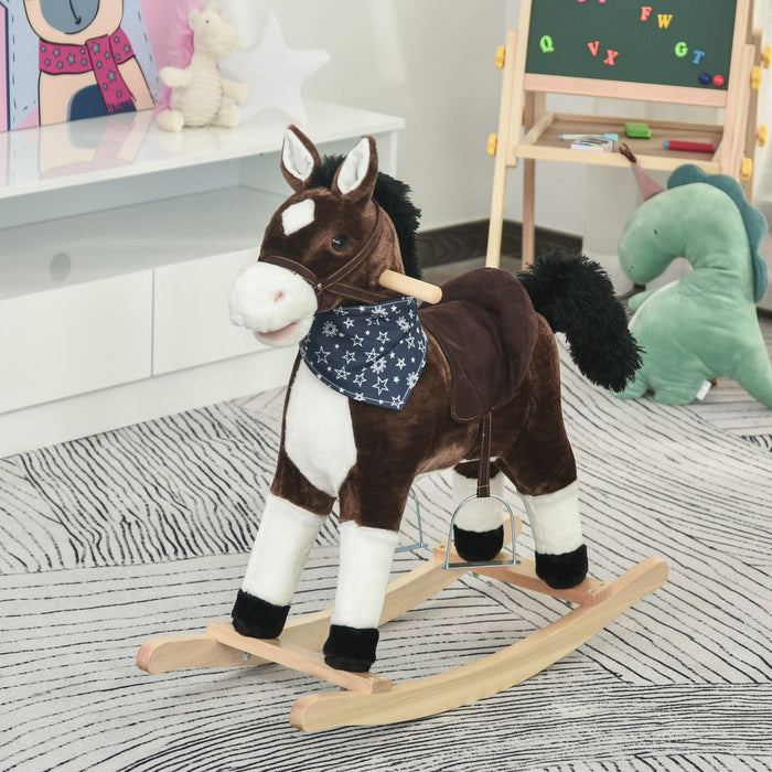 Qaba Kids Plush Ride-on Rocking Horse Toy Cowboy Rocker With Fun Realistic Sounds For Child 3-6 Year