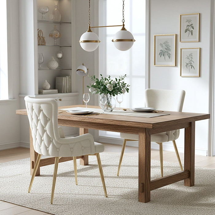 Luna Velvet Dining Chairs with Tufted Upholstered and Gold Metal Legs Set of 2, Beige  