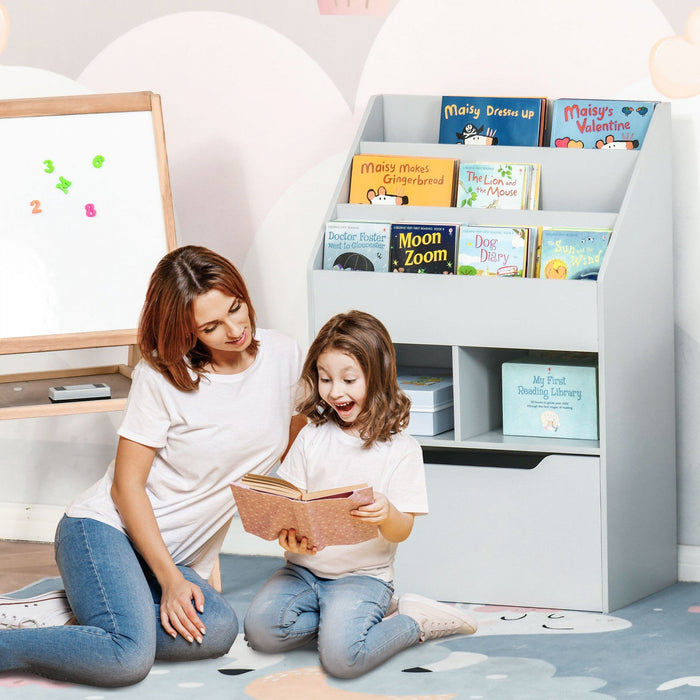 Homcom Kids Bookcase Multi-shelf Rack Organizer With Storage Drawer For Books For Reading Nook, Clas