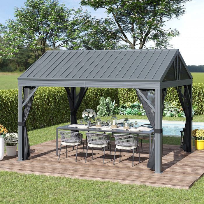 Outsunny 10' X 12' Hardtop Gazebo Canopy With Galvanized Steel Roof, Aluminum Frame, Permanent Pavil