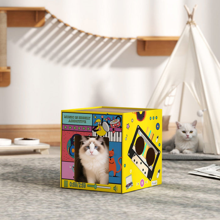 PawHut Cat Scratcher, Cardboard Cat House with Scratching Board & Catnip, 2 in 1 Kitten Scratching House Hideout Condo Lounge for Indoor Kitty