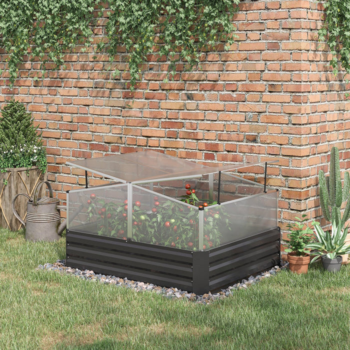 Outsunny 49.6\" X 42.1\" X 26.6\" Galvanized Raised Garden Bed With Greenhouse, Steel Planters For Outd