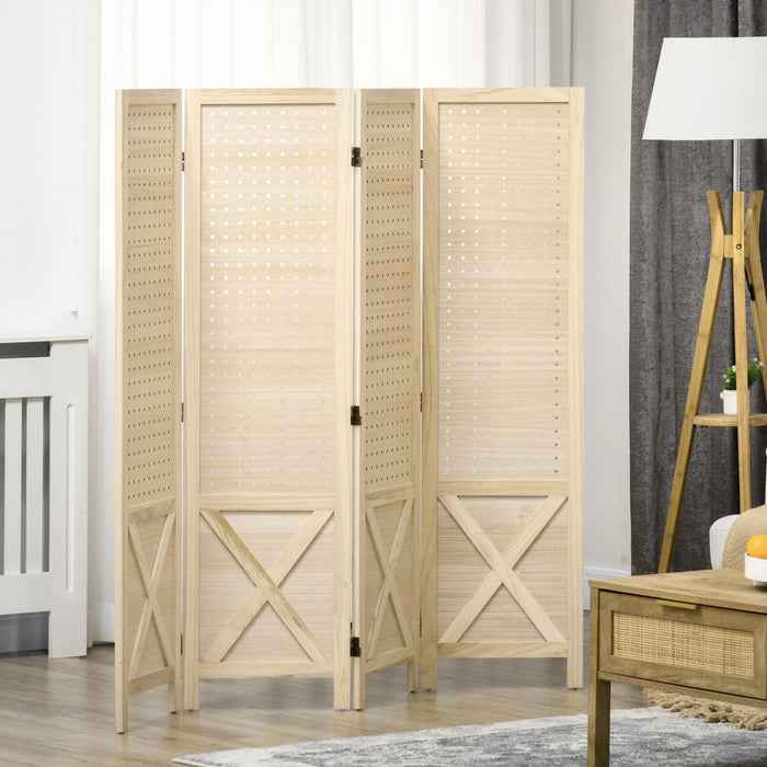 HOMCOM 4.7' 4 Panel Room Divider with Pegboard Display for Indoor