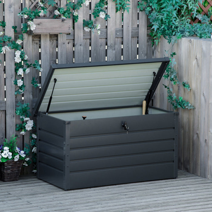 Outsunny Steel Deck Box, 68 Gallon Large Outdoor Storage Container With Lock For Pool Toys, Garden T
