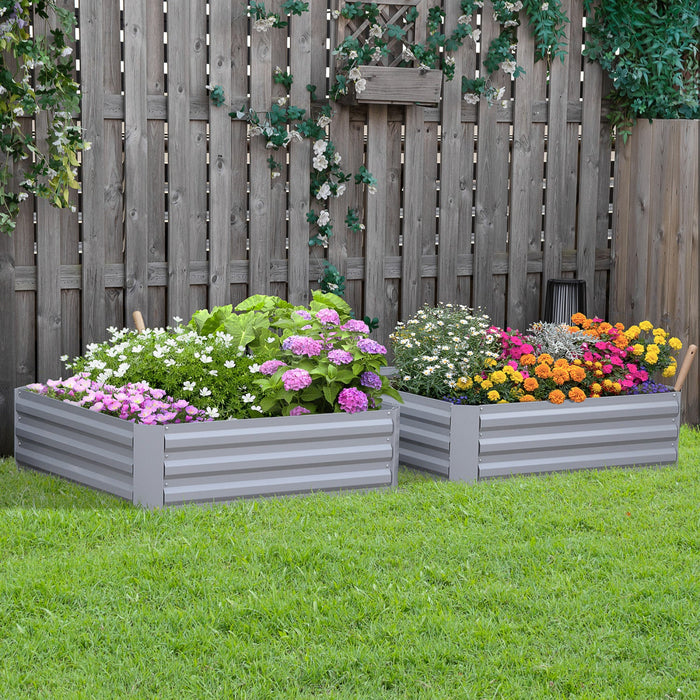 Outsunny 39\" X 39\" X 12\" Set Of 2 Raised Garden Bed, Elevated Planter Box With Galvanized Steel Fram