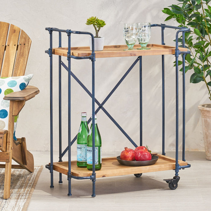 Daniel Wood And Metal Bar Cart With 2-tier Mobile Serving Storage - Antique Black 