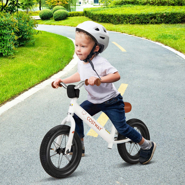 Costway 12 Inch Toddler Balance Bike No Pedal Training Bicycle With Inflatable Rubber Tires White