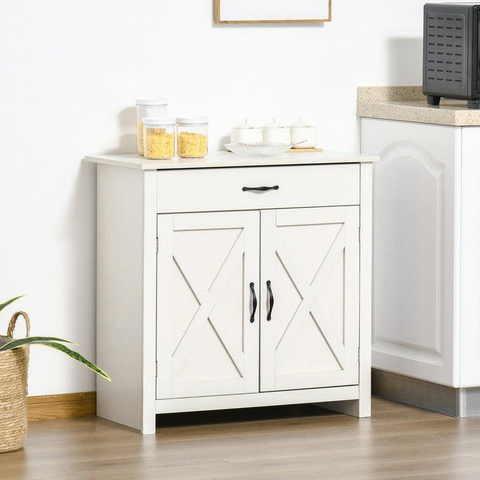 HOMCOM Farmhouse Sideboard, Buffet Cabinet with Barn Door, Distressed White