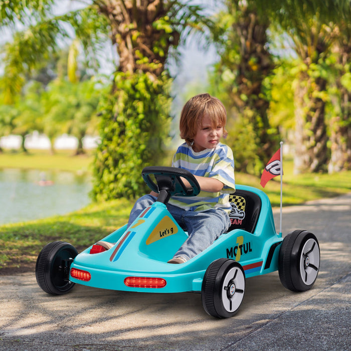 Qaba Go Kart For Kids, 6v Electric Battery Powered Ride-On Car With Music, Light, Horn, For Toddlers