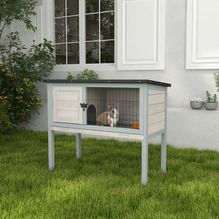 Pawhut Wooden Rabbit Hutch Bunny Small Animal House With Openable Asphalt Roof, Slide-out Tray, Indo