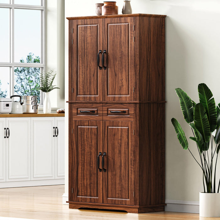 Fabian 72\" Adjustable Shelves Pantry Cabinet With Pull-out Organizers -Brown 