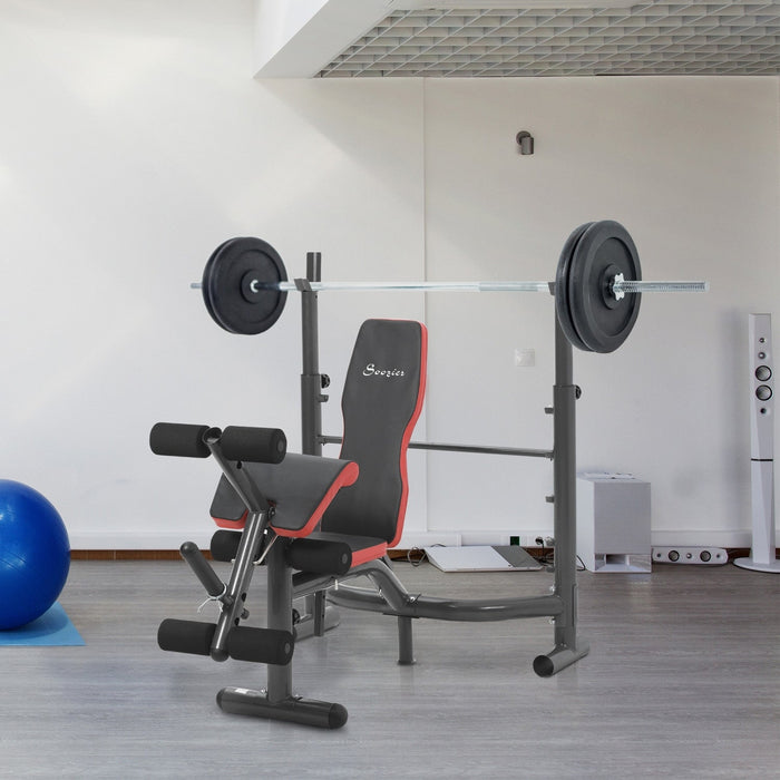 Soozier Weight Bench With Barbell Rack, Heavy Duty Multiple Function Workout Adjustable Bench Press 