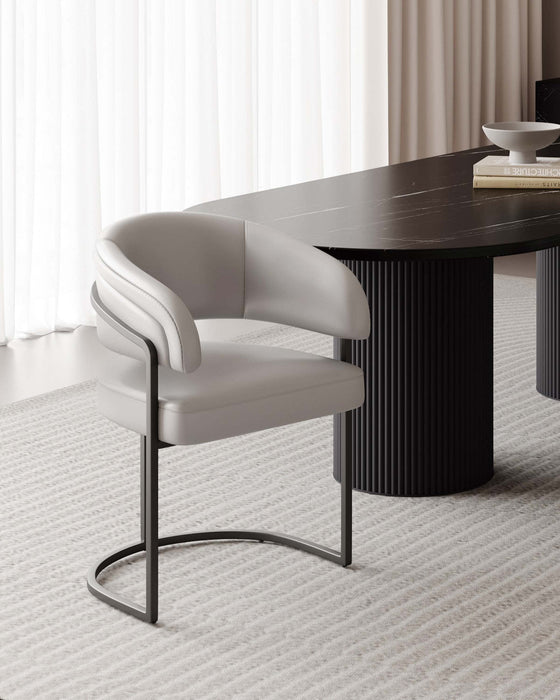 Augusta Modern Metal Vegan Leather Dining Chair in Light Gray 