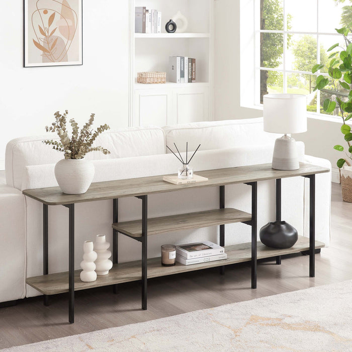 Celine Contemporary Modern 71\" Console Table in Rustic Gray (3-Shelf) 