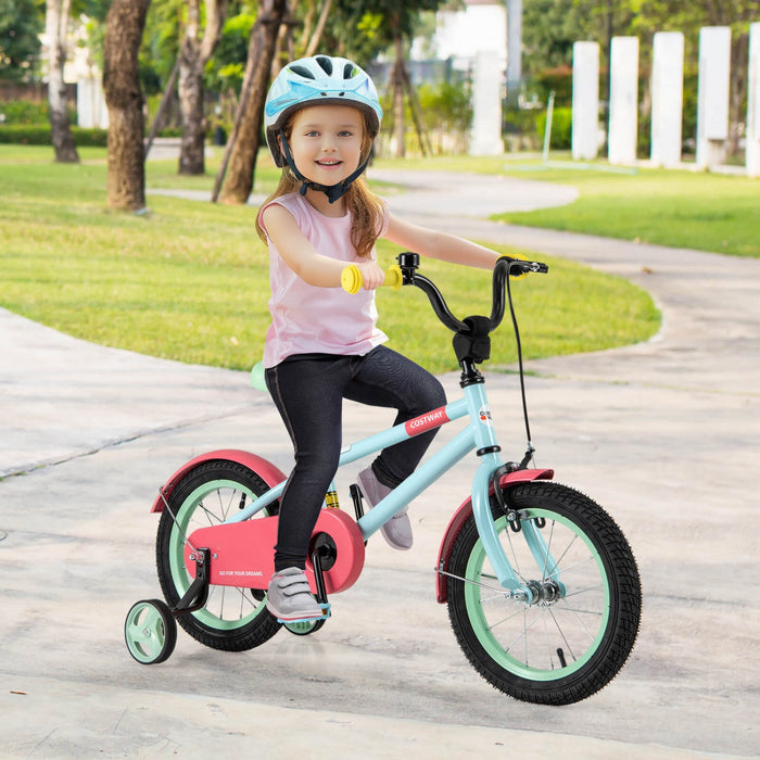 Costway 14" Kids Bike With Adjustable Saddle Handlebar Removable Training Wheels Handbrake Red