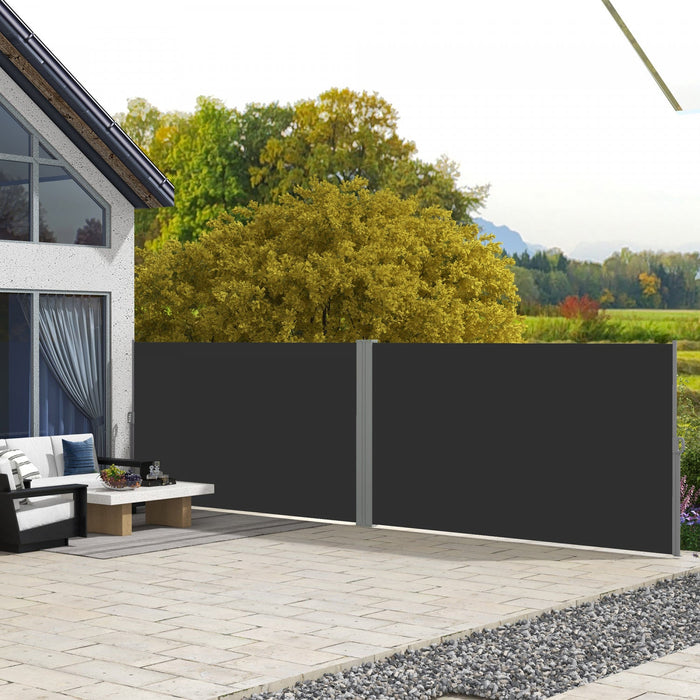 Outsunny Double Retractable Side Awning 236\" X 63\" Patio Screen Black