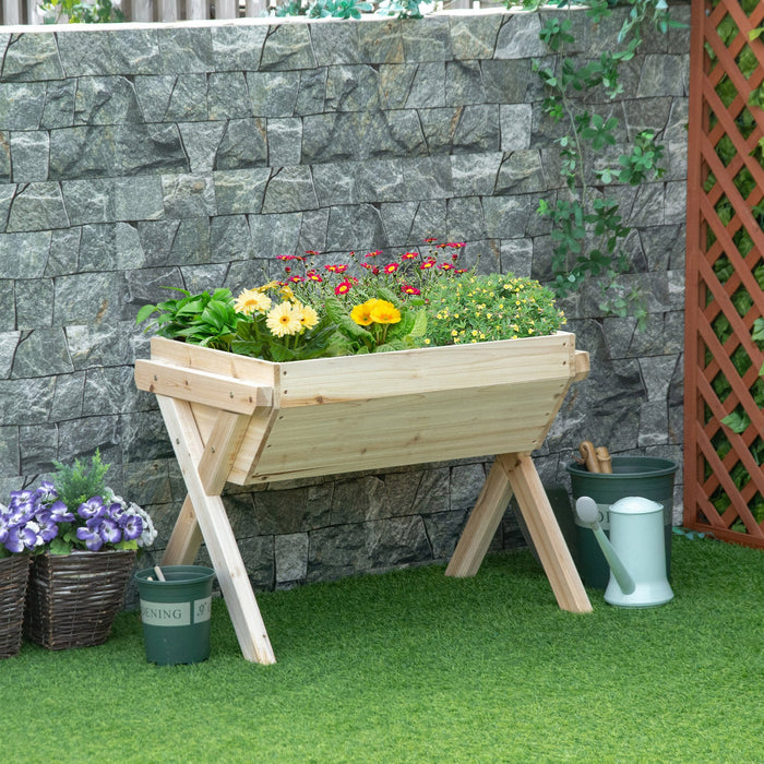 Outsunny Elevated Planter Box With Legs, Wooden Raised Garden Bed With Bed Liner And Drainage Holes,