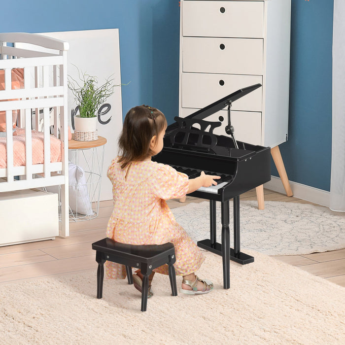 Homcom Modern Kids Piano, 30 Keys, Set Of 2, Mini Toy For Child, Grand Piano With Music Stand And Be