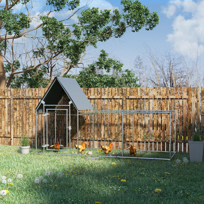 Pawhut Walk In Chicken Run, Large Galvanized Chicken Coop, Hen Poultry House Cage, Rabbit Hutch Meta