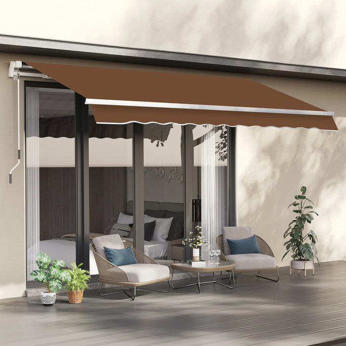 Outsunny 10' X 8' Manual Retractable Awning Shelter W/ Crank, Coffee