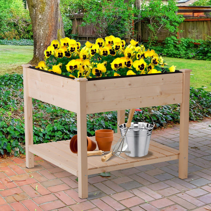 Outsunny Wooden Raised Garden Bed With Liner And Drainage Holes, Outdoor Elevated Planter Box With L
