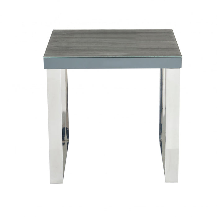 Sylph End Table, Faux Wood & Stainless Steel 
