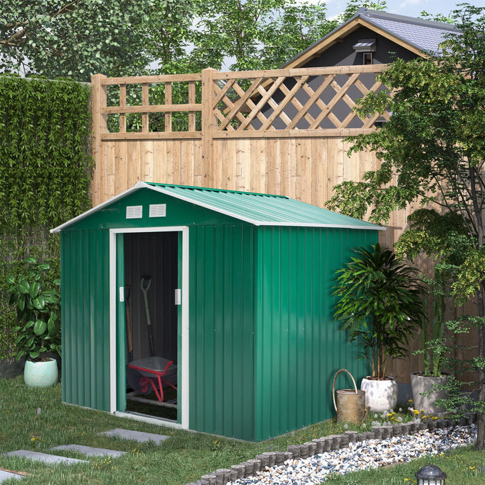 Outsunny 9' X 6' Garden Storage Shed With Floor Foundation, Metal Tool Storage House With Double Doo