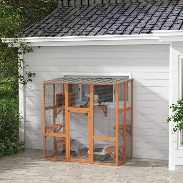 Pawhut Catio Outdoor Cat Enclosure, Wooden Outdoor Cat House Window Box With Weatherproof Roof, Brid