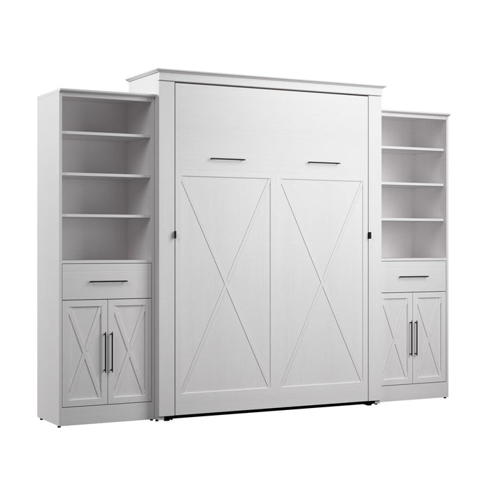 Bestar Key West Queen Murphy Bed & Closet Organizers with Doors & Drawers (119 W) - Pure White Oak