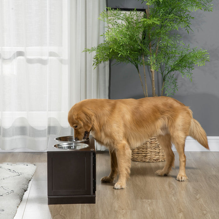 Pawhut Large Storage Stand Elevated Dog Bowls, Elevated Dog Food Storage Cabinet With 2 Stainless St