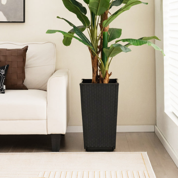 Costway 2pcs Outdoor Wicker Flower Pot 22.5"tall Planters With Drainage Hole Black