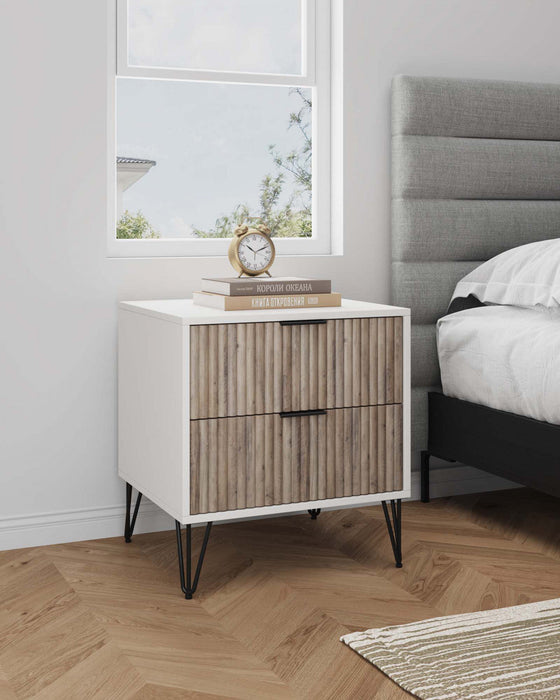 Dumbo Modern 20\" Fluted Nightstand in Rustic Gray and White (2-Drawer) 
