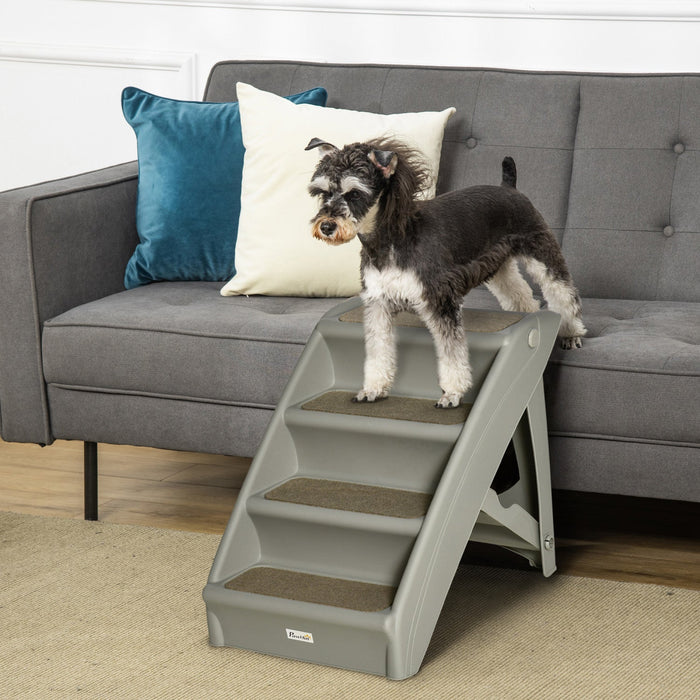 Pawhut 4-level Portable Dog Stairs, Foldable Dog Steps For Small Dogs, Lightweight Cat Steps, With N