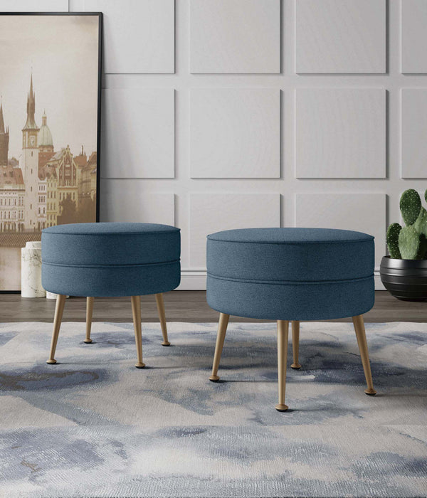Bailey Mid-Century Modern Upholstered Accent Ottoman in Blue - Set of 2 