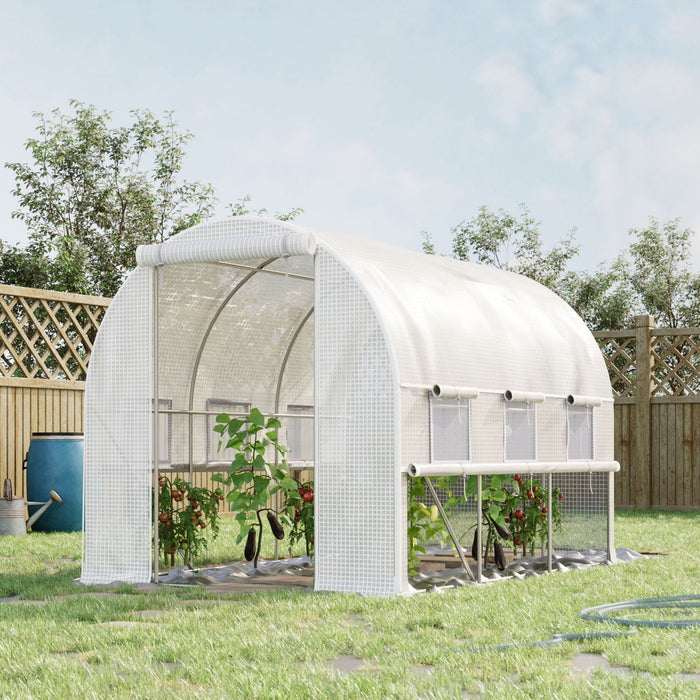 Outsunny 10' X 6.6' X 6.6' Walk-in Tunnel Greenhouse Pe Cover, Zipper Doors Roll-up Side Cover& Mesh