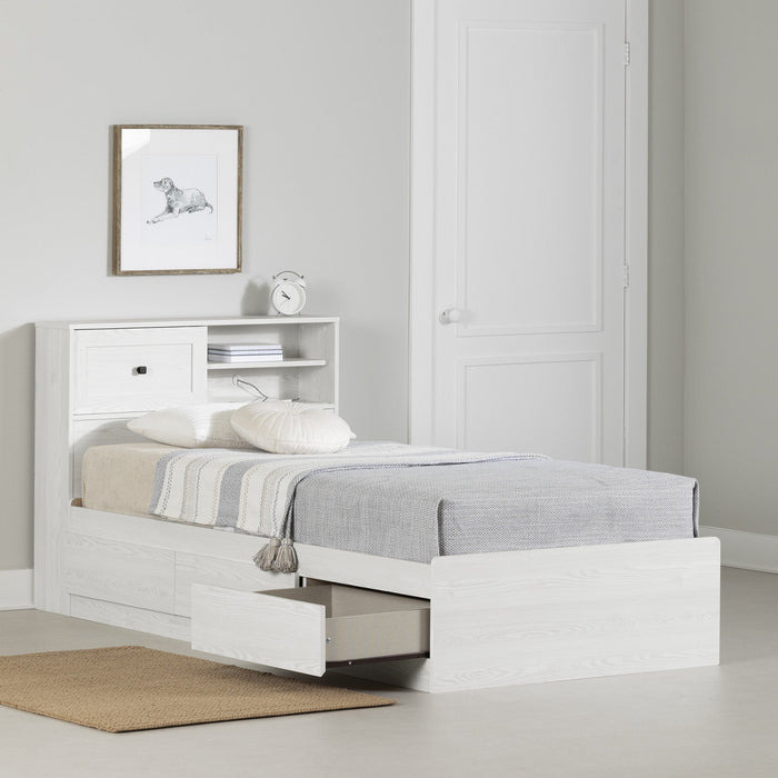 Hazen Mates Bed With 3 Drawers And Headboard Set White Pine - South Shore Twin Bed
