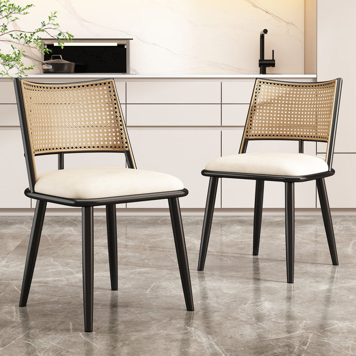 Oliver Modern Dining Chairs with PU Upholstered and PE Rattan Backrest Set of 2,Black  