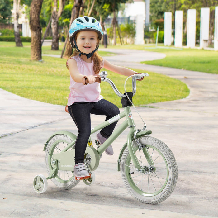 Costway 14" Kids Bike With Adjustable Saddle Handlebar Removable Training Wheels Handbrake Green