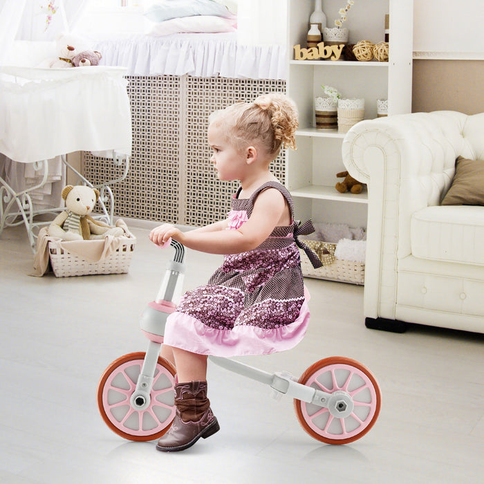 Costway 4 In 1 Kids Tricycles With Push Handle & Training Wheels Baby Balance Bike Pink