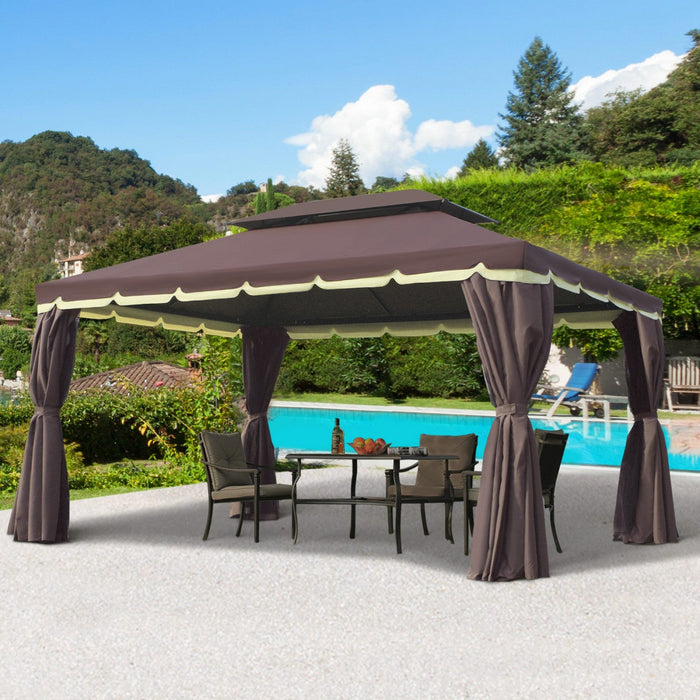 Outsunny 10' x 13' Patio gazebo, aluminum Frame Double Roof Outdoor Gazebo Canopy Shelter With Netti